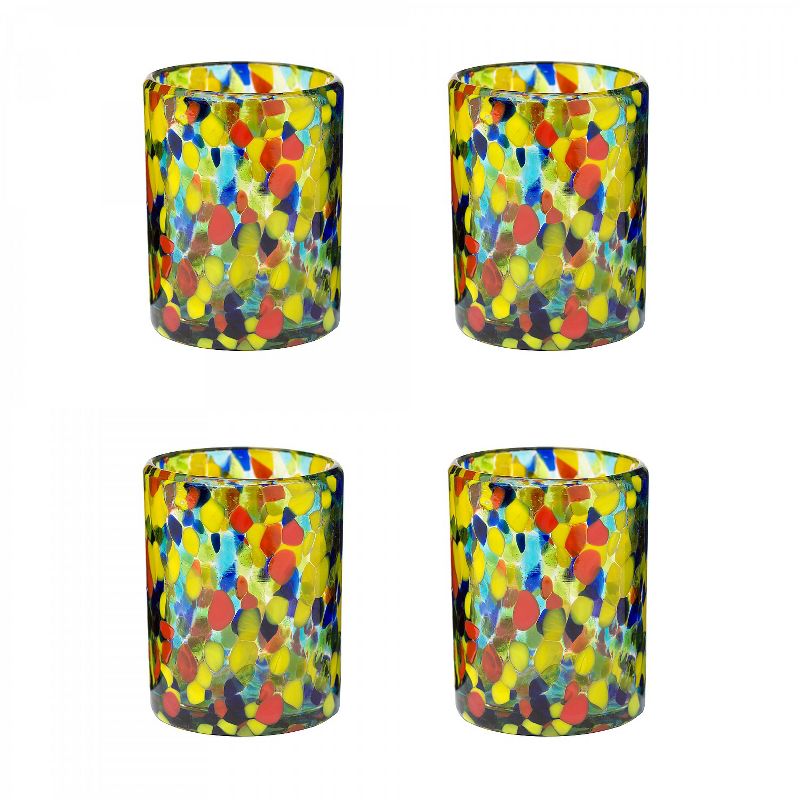Amici Home Authentic Mexican Handmade Carnaval DOF Glass, 12oz, Assorted Set of 4