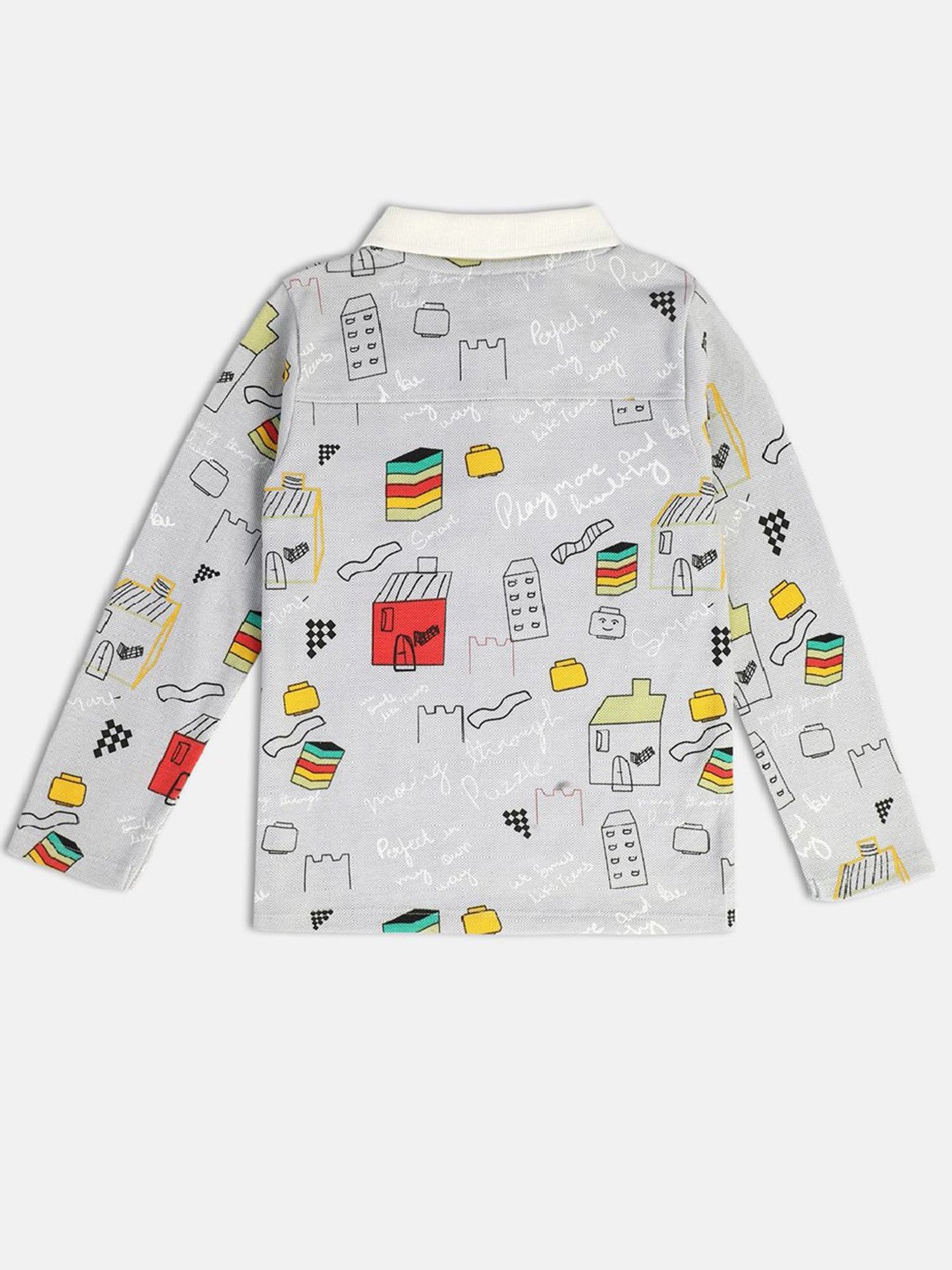 MINIKLUB Kids Grey Printed Full Sleeves Polo T-Shirt