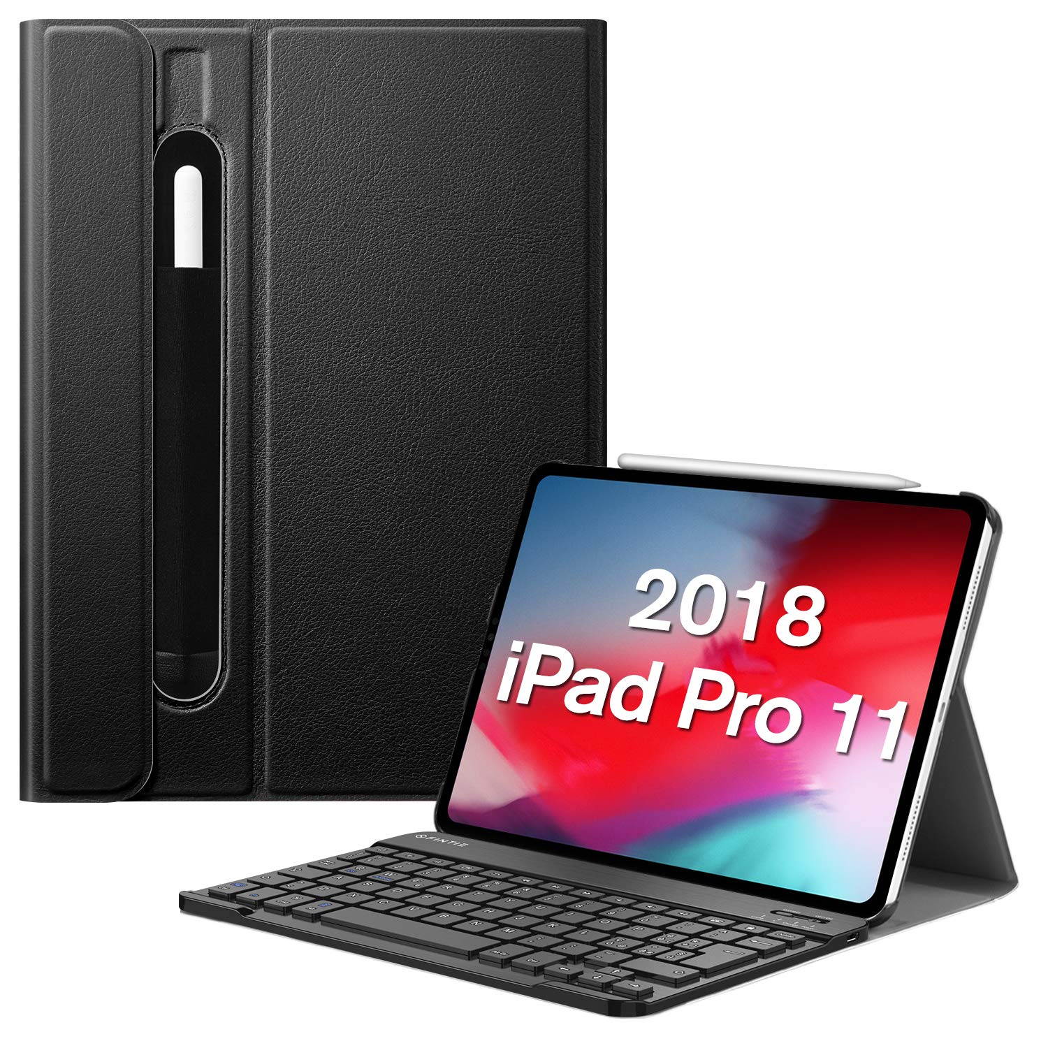 Fintie Keyboard Case for iPad Pro 11&rdquo; 2018 [Supports 2nd Gen Pencil Charging Mode] - Slim Shell Stand Cover with [Secure Pencil Holder] Magnetically Detachable Wireless Bluetooth Keyboard, Black