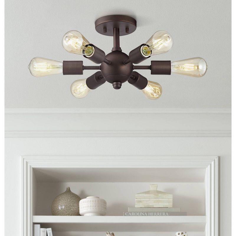 Possini Euro Design Mid Century Modern Ceiling Light Semi Flush Mount Fixture Oiled Bronze 13" Wide 6-Light LED Edison for Bedroom