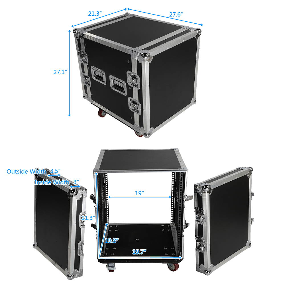 19 Inch Space Rack Case Single Layer Double Door 12U DJ Equipment Cabinet Black