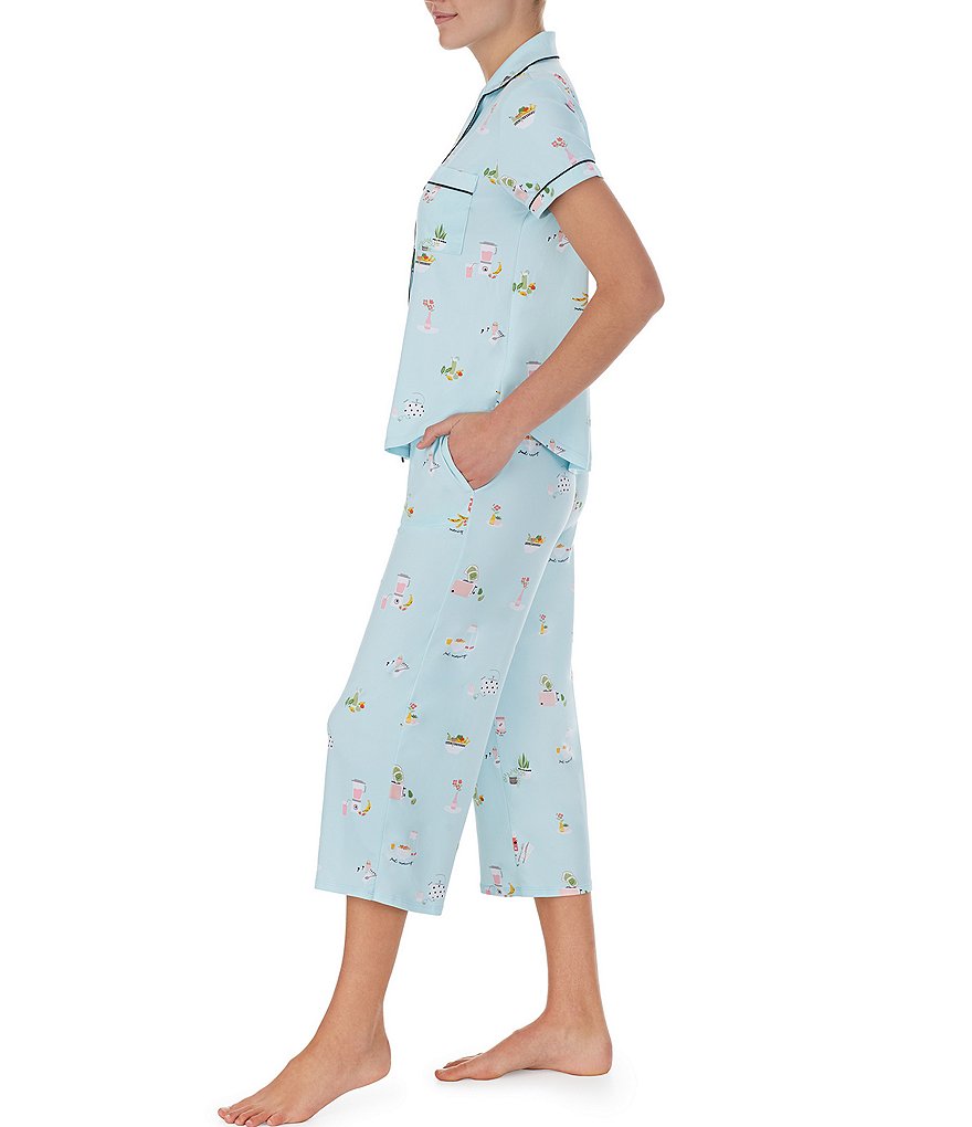 kate spade new york Breakfast in Bed Print Knit Cropped Coordinating Pajama Set