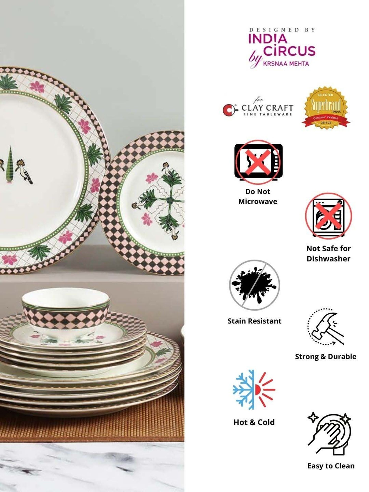 India Circus Multicolor Ceramic Dinner Set