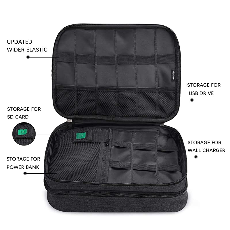 Electronics Organizer  Electronic Accessories Cable Organizer Bag Double Layer Travel Cable Storage Bag for Cables Laptop Charger Tablet Up to 11 and MoreThick LargeAll Black