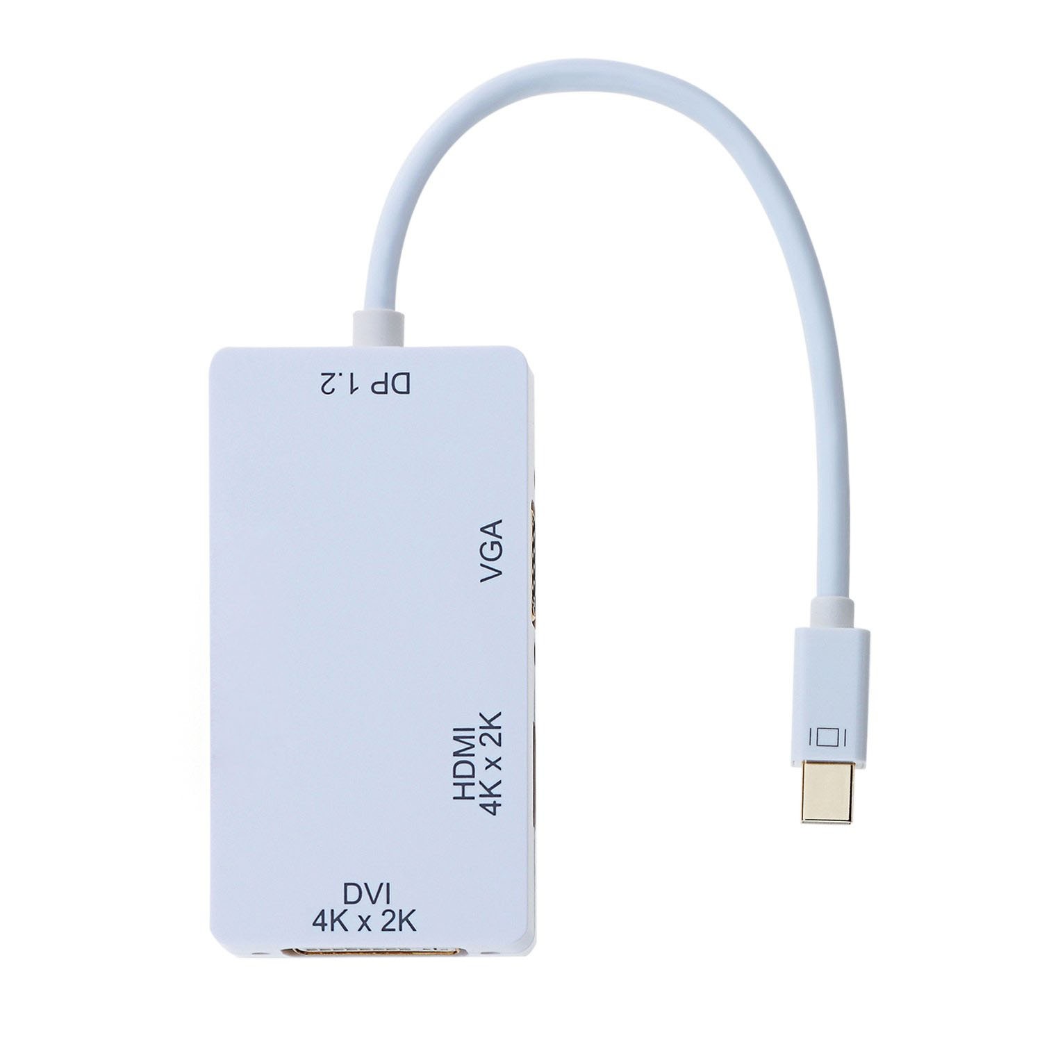 Mini DP to HDMI VGA DVI, ESTONE 3 in 1 Gold Plated Mini DisplayPort (Thunderbolt) Adapter Compatible with MacBook, iMac, Mac Book Air, DP Version 1080P, (1080P, White)