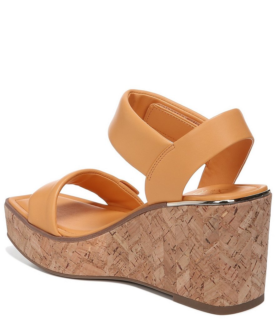 Franco Sarto Sweety Square Toe Leather Cork Platform Wedge Sandals