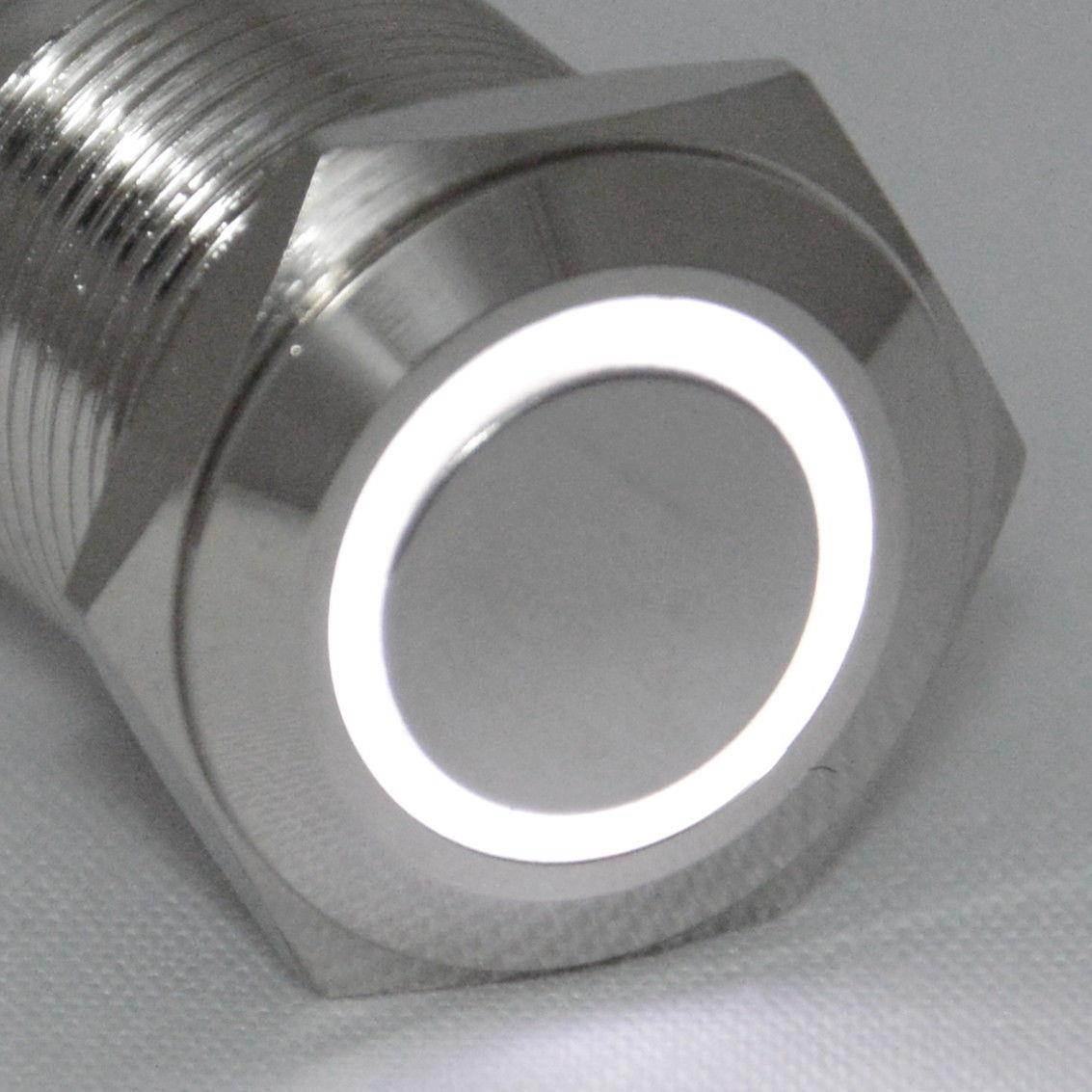16mm Latching Push Button Power Switch Stainless Steel w/ White LED Waterproof