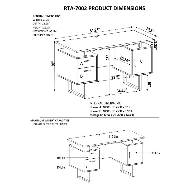 Modern Office Desk with Storage Gray - Techni Mobili