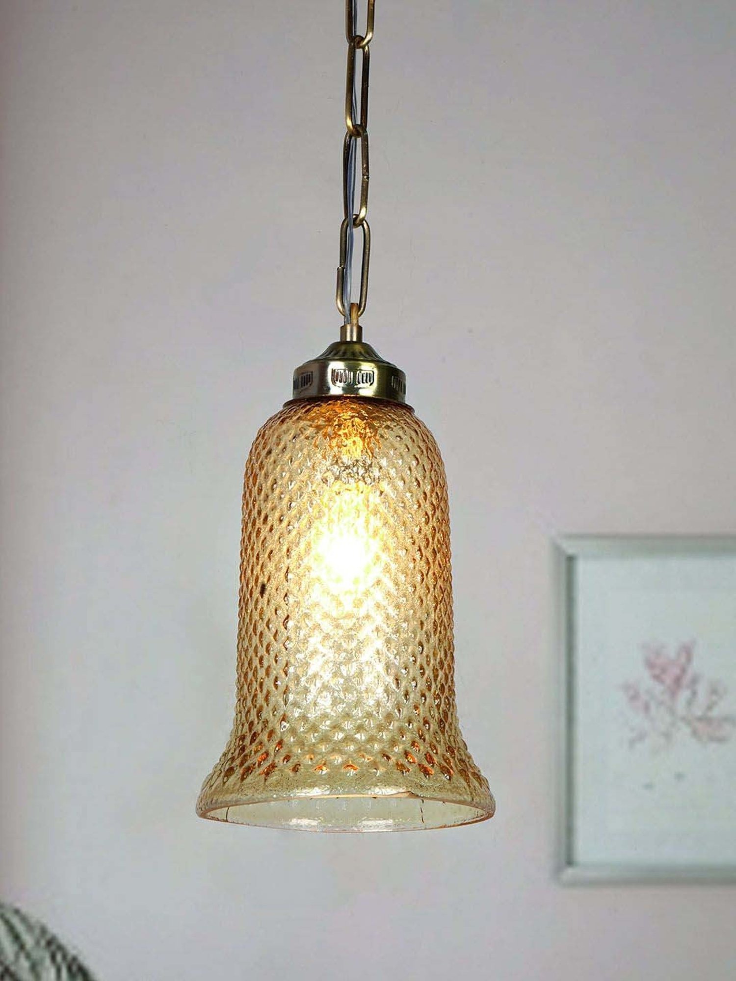 16" Glass/Metal Jasmine Tiffany Style Semi Flush Mount (Includes Energy Efficient Light Bulb) Cream - JONATHAN Y