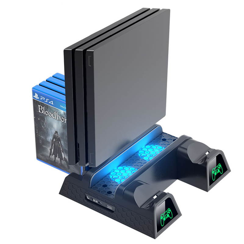 PS4/PS4 Slim/PS4 Pro Dual Controller Charger Console Vertical Cooling Stand Charging Station LED Fan For SONY Playstation 4