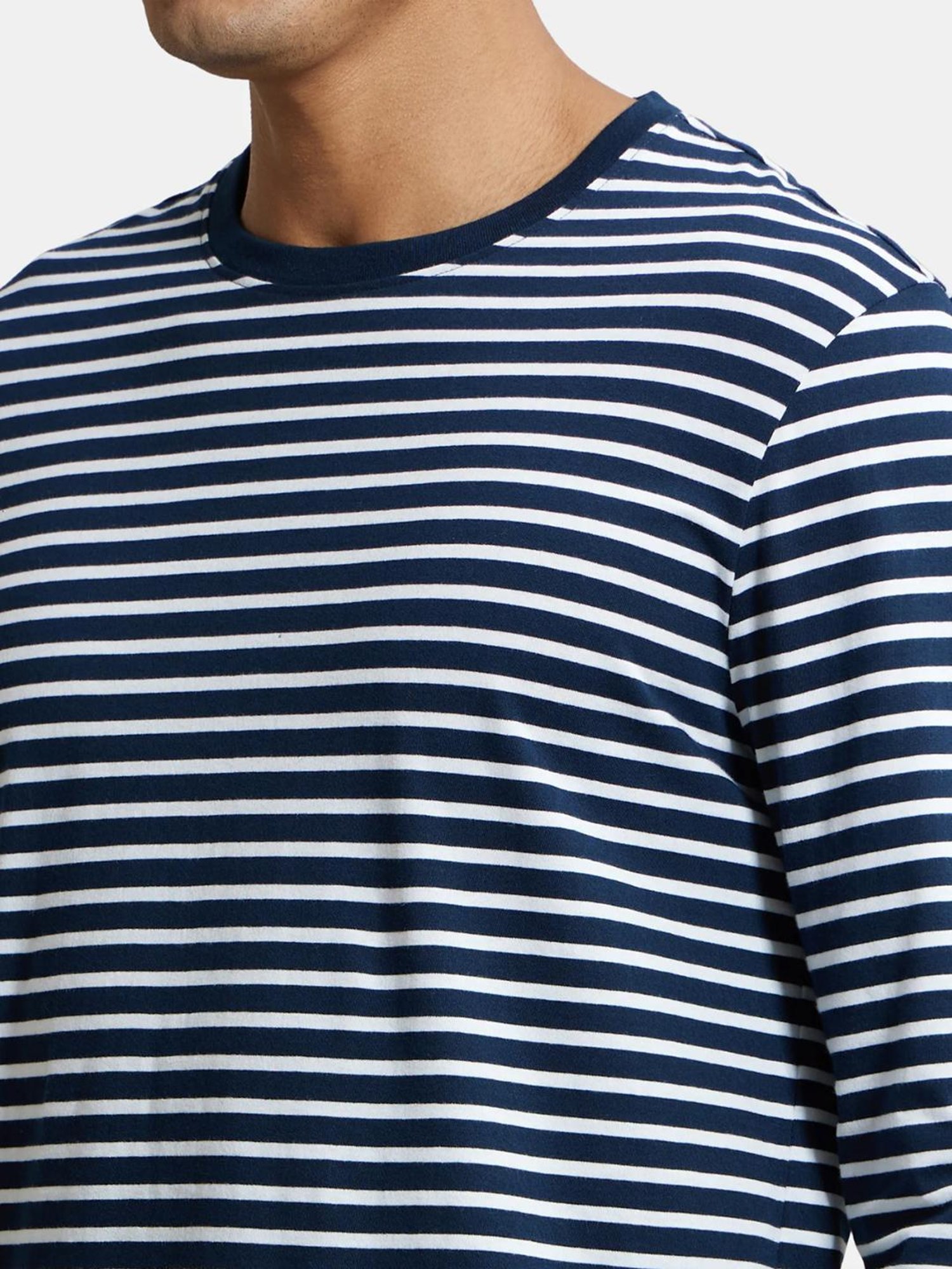 Jockey AM01 Men's Super Combed Cotton Rich Striped Round Neck Full Sleeve T-Shirt