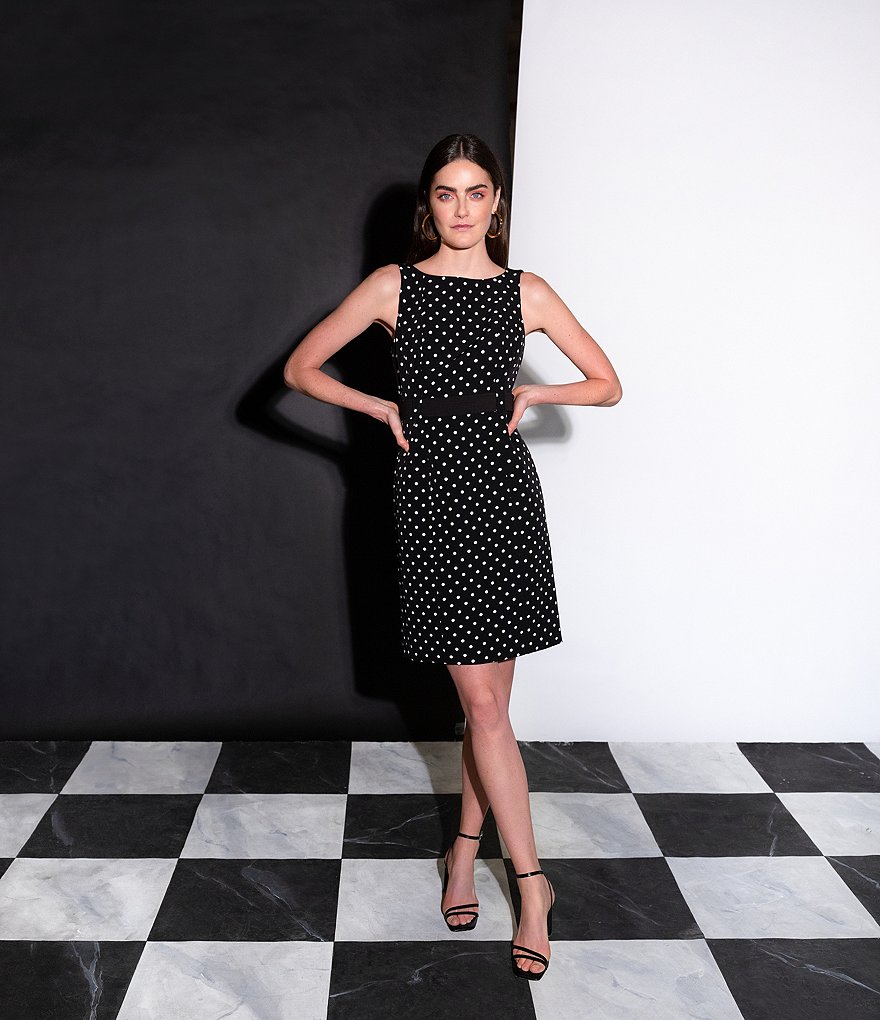 LDT Annemarie Stretch Crepe Dotted Sleeveless Dress