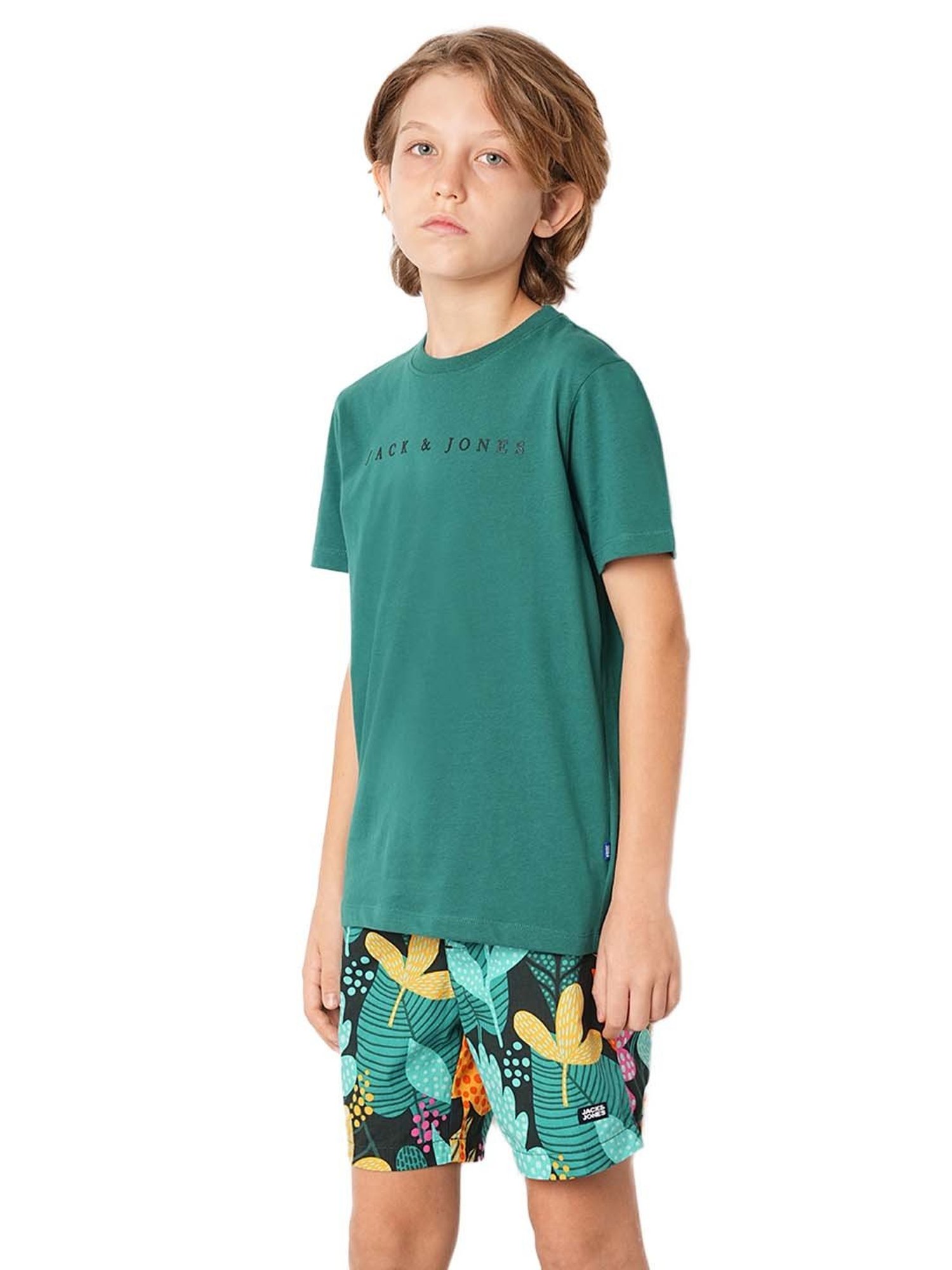 Jack & Jones Junior Teal Blue Cotton Printed T-Shirt