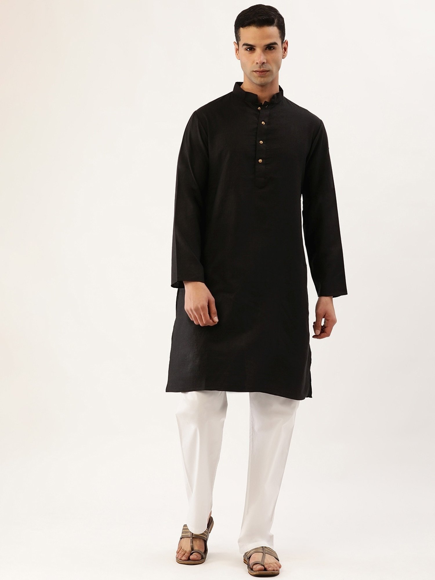 SWAGG INDIA Black Cotton Regular Fit Kurta