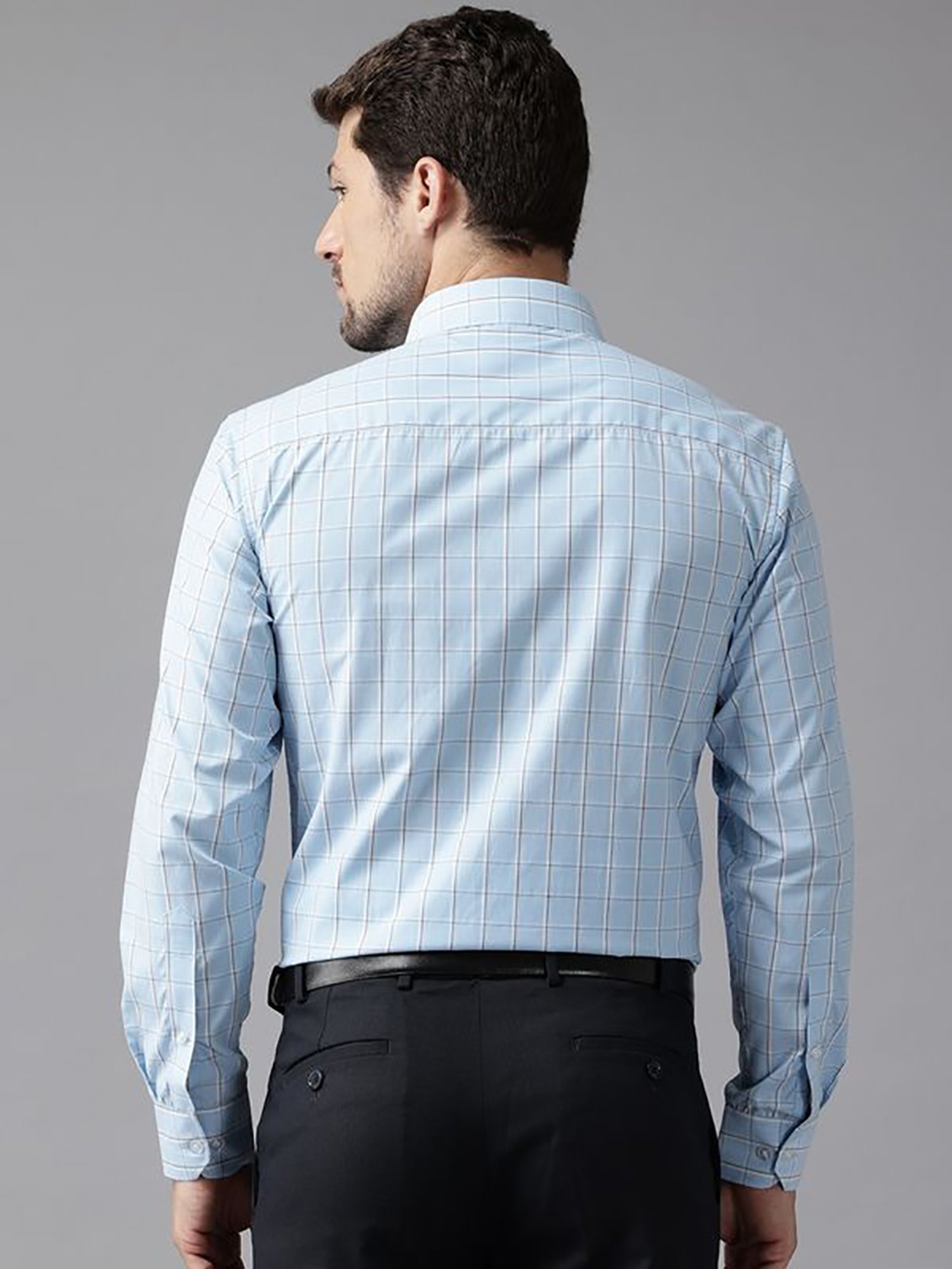 English Navy Blue Slim Fit Checks Shirts