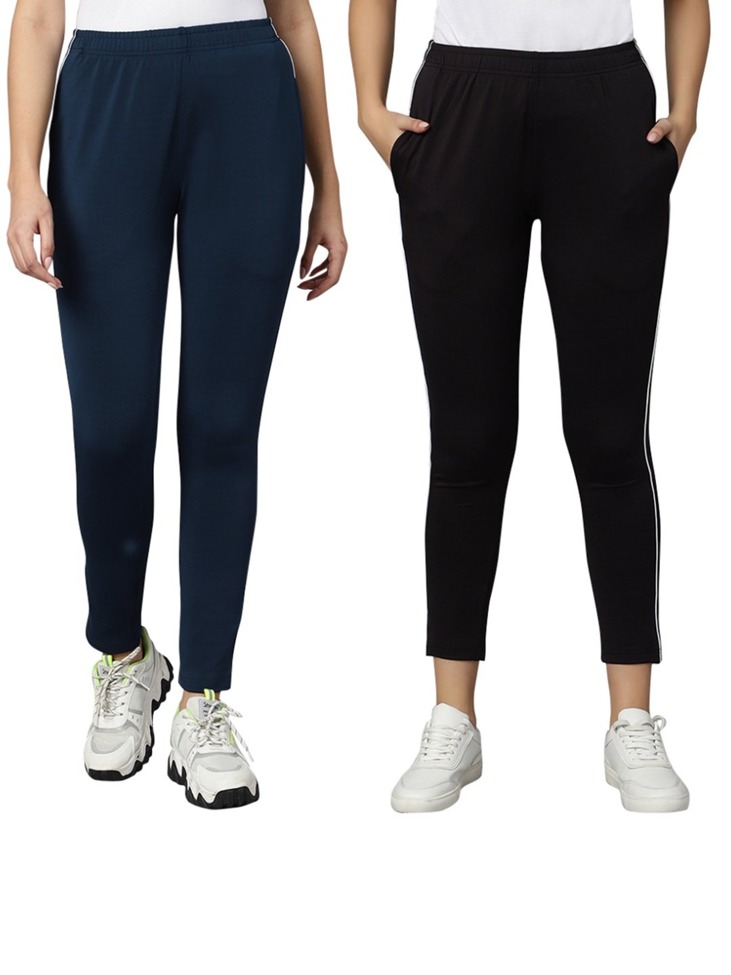 Omtex Black & Navy Mid Rise Sports Track Pants - Pack Of 2