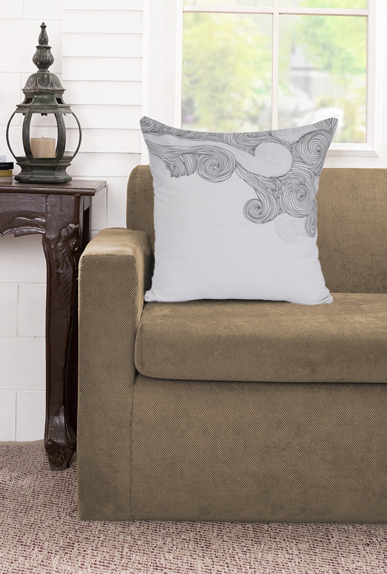 Maspar Curve Emb Grey 100% Cotton Cushion Cover