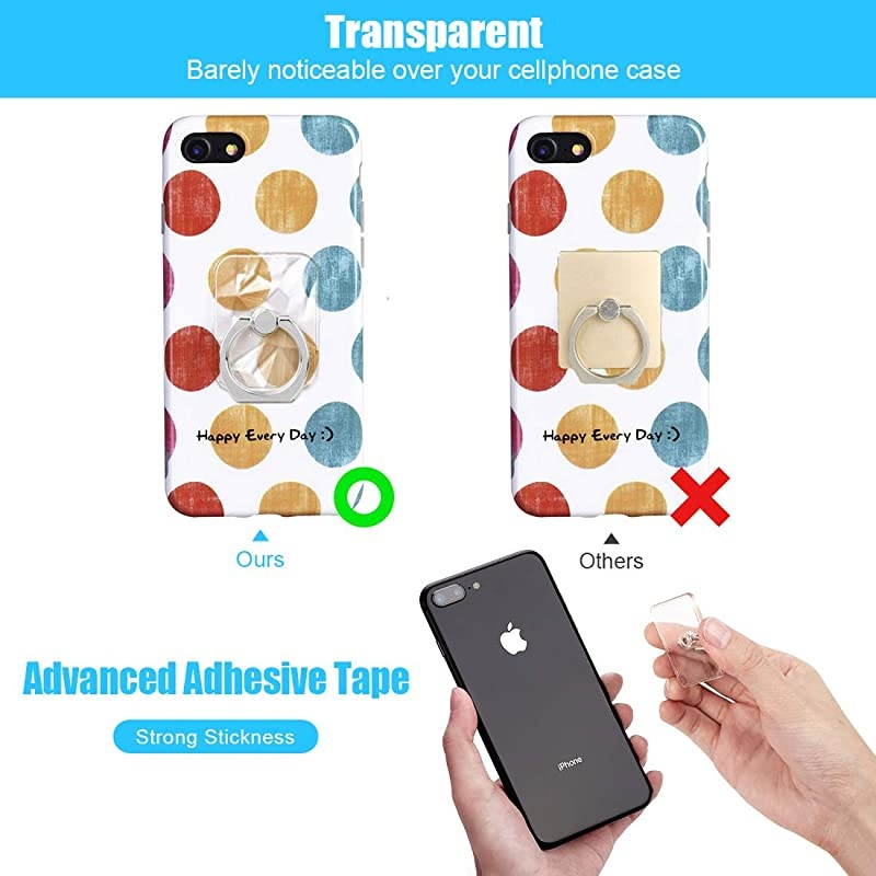 Ring Transparent Cell Ring Holder 360&deg; Rotation Ring for 3D Textured Finger Ring Stand Holder Kickstand Compatible Most Smartphones Set of 5