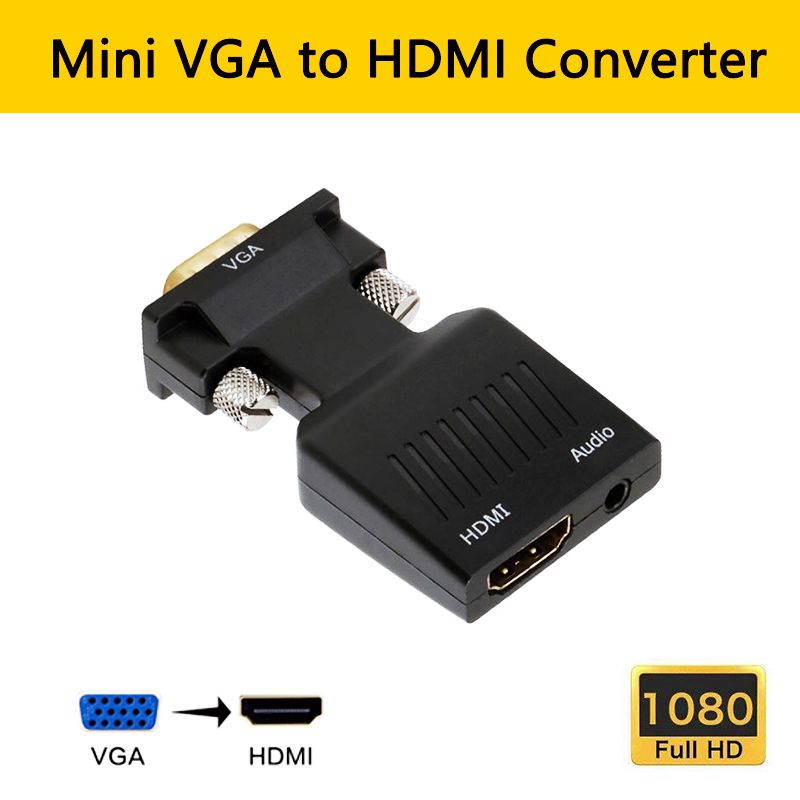 VGA to HDMI Adapter Converter with Audio, (PC VGA Source Output to TV/Monitor with HDMI Connector), Active Male VGA in Female HDMI 1080p Video Dongle adaptor for Computer, Laptop, Projector