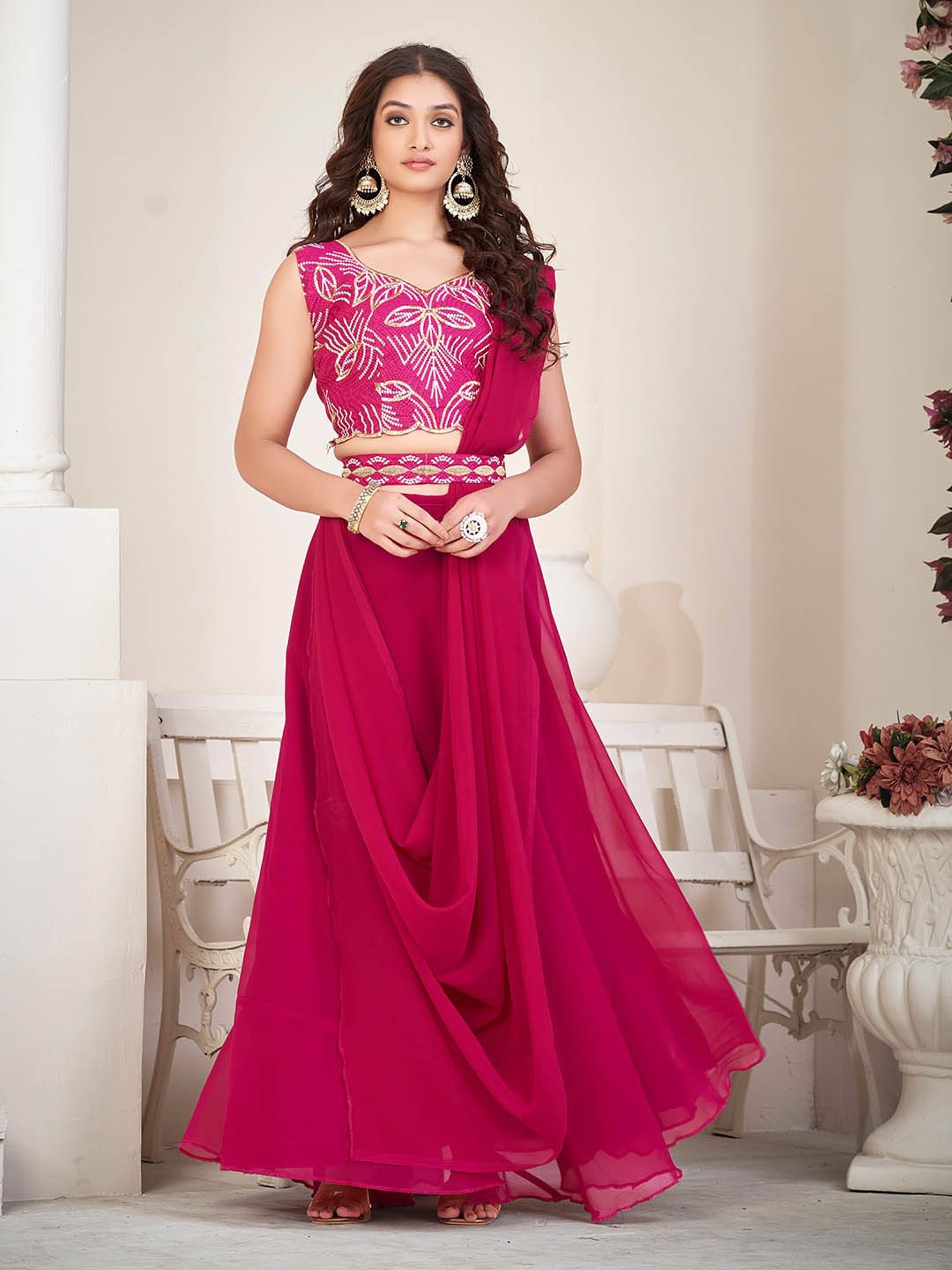 Warthy Ent Pink Embroidered Lehenga Choli Set With Dupatta