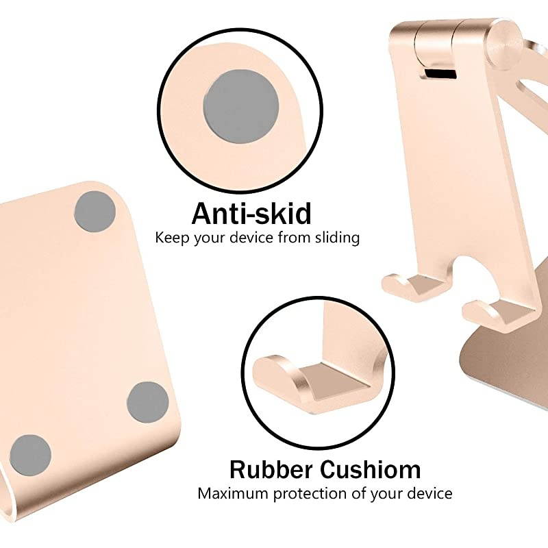 Cell Phone Stand Adjustable MultiAngle Aluminum NonSlip Dock Holder Cradle Charger Station Mount Foldable Portable Desktop Organizer Table Kitchen Room Office School Gold