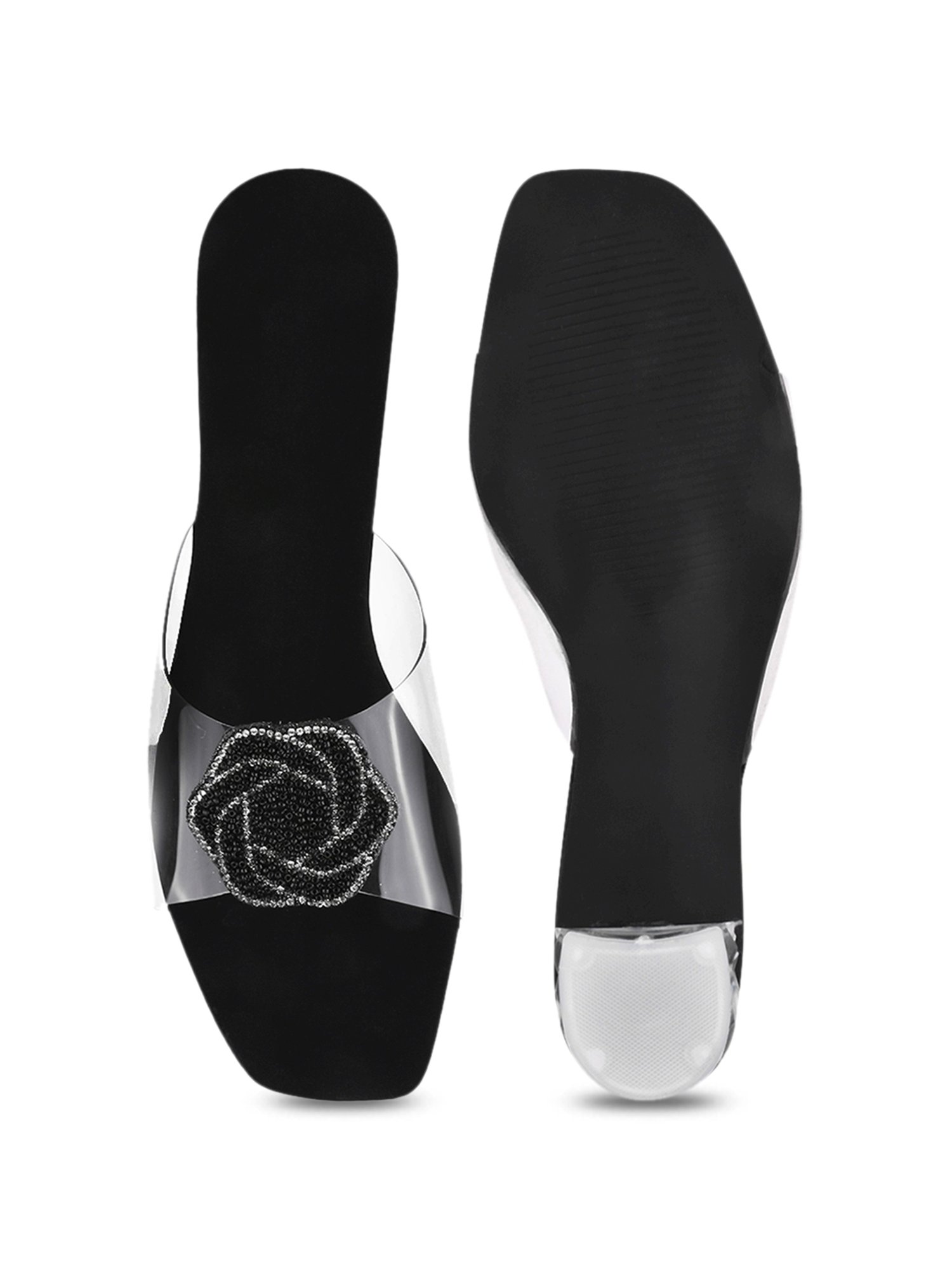 The White Pole Women's Black Casual Sandals