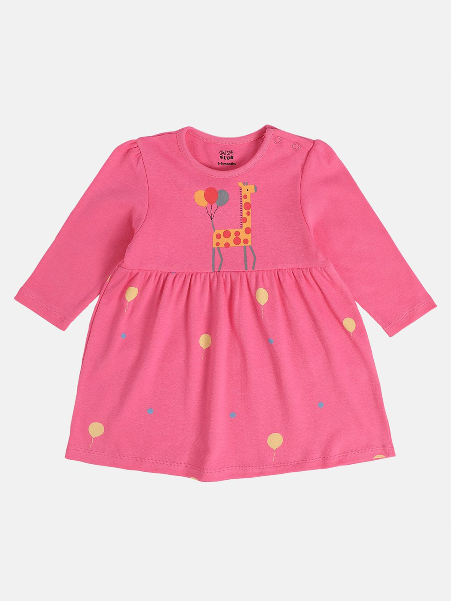 MINIKLUB Girls Pink & White Printed Full Sleeves Dress (Pack Of 2)