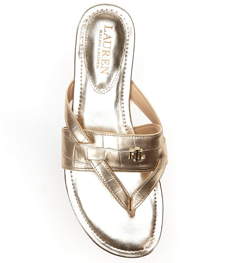 Lauren Ralph Lauren Rosalind Croco Embossed Leather Sandals