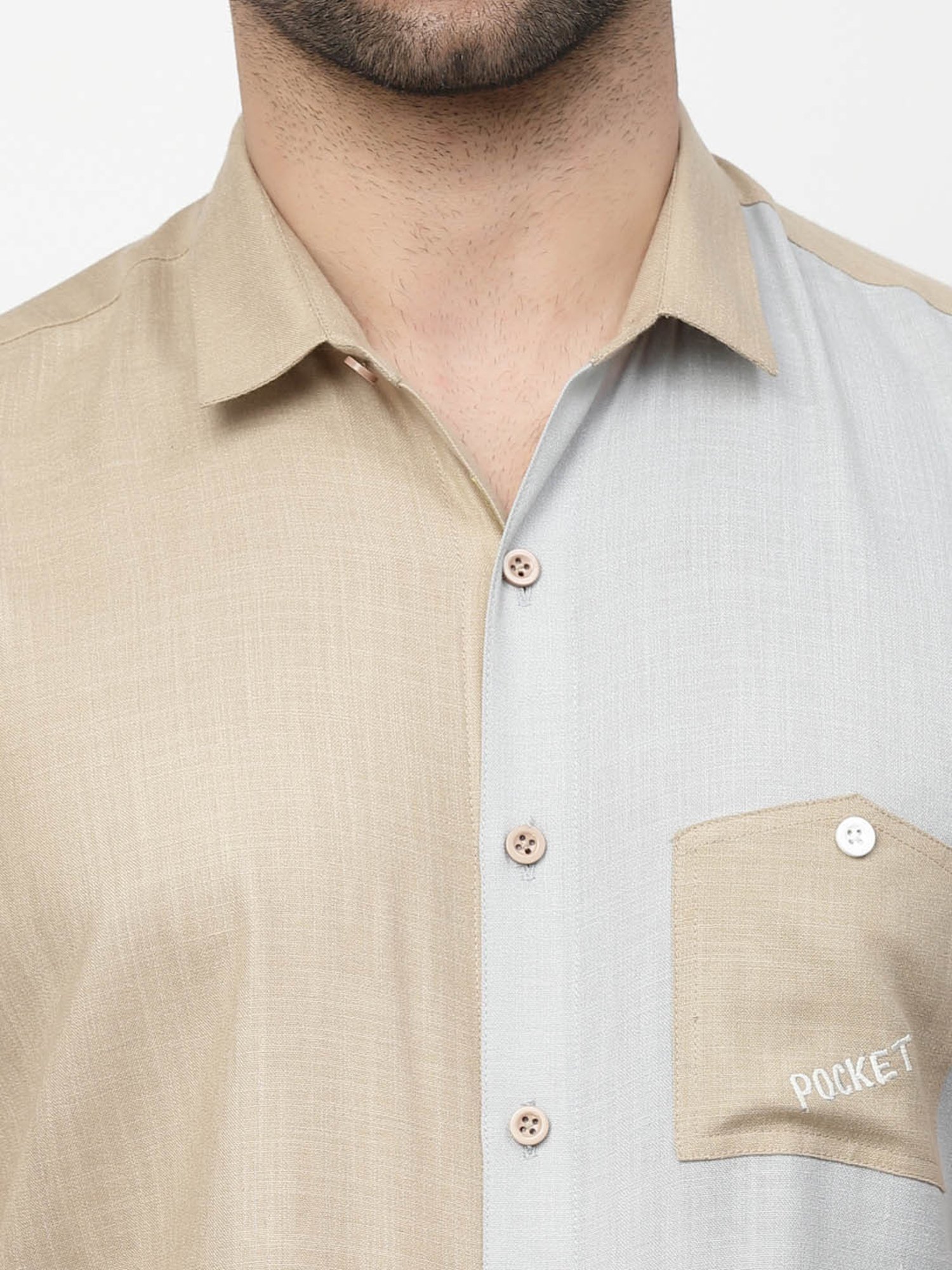 Lela Dark Beige & Blue Regular Fit Shirt