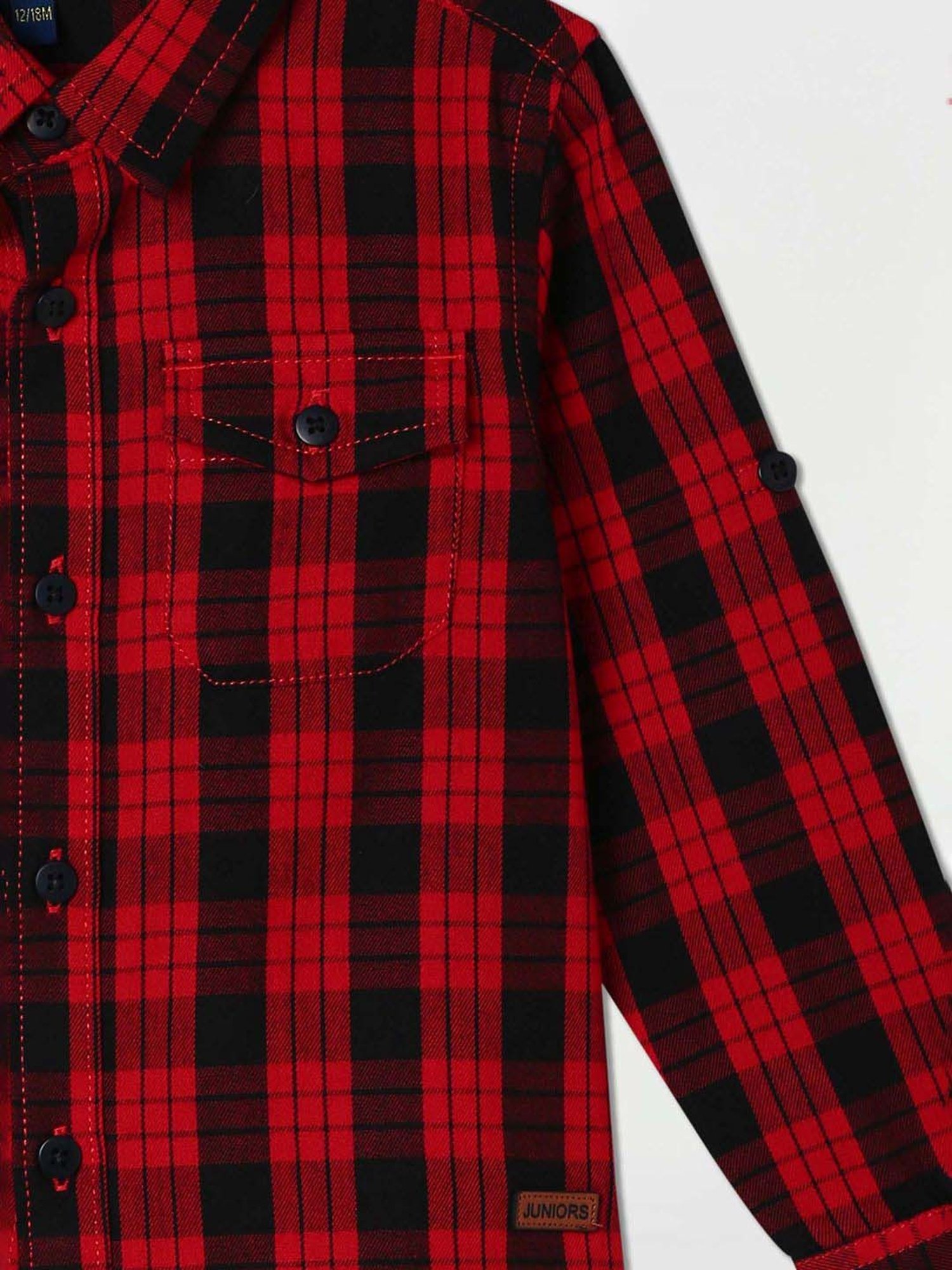 Juniors by Lifestyle Kids Red & Black Cotton Chequered Full Sleeves Shirt