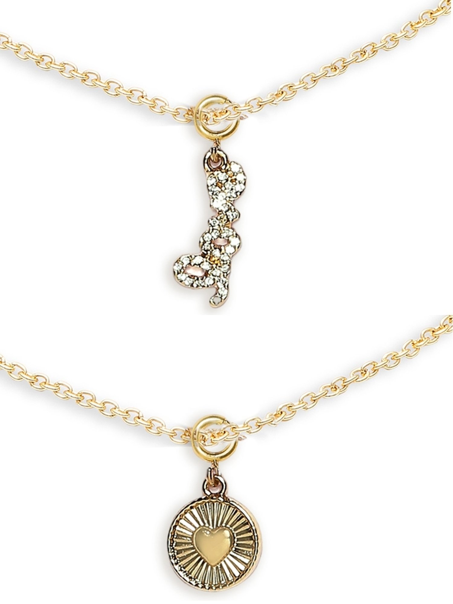 OOMPH Gold Tone Love & Heart Shape Charm Delicate Fashion Anklet Pack of 2