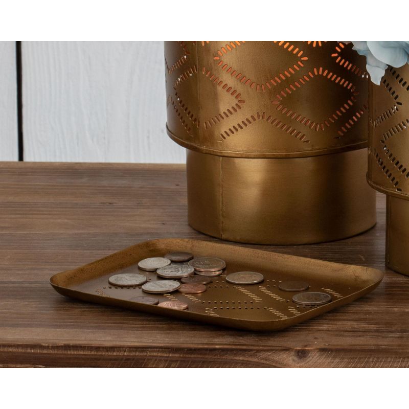 Antique Brass Piered Metal Decorative Storage Jewelry Trinket Dish - Foreside Home & Garden