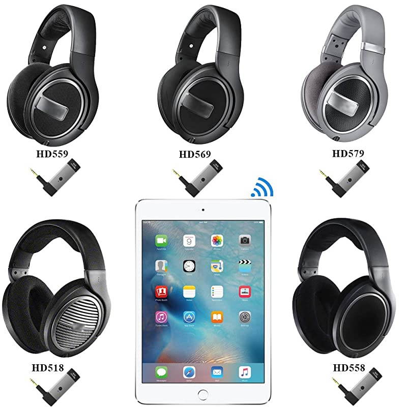 Bluetooth Adapter and Wireless Audio Receiver with Microphone and 25mm Jack for Sennheiser HD598 HD598Cs HD598SE HD595 HD599 HD559 HD569 HD579 HD518 HD558 Headphones