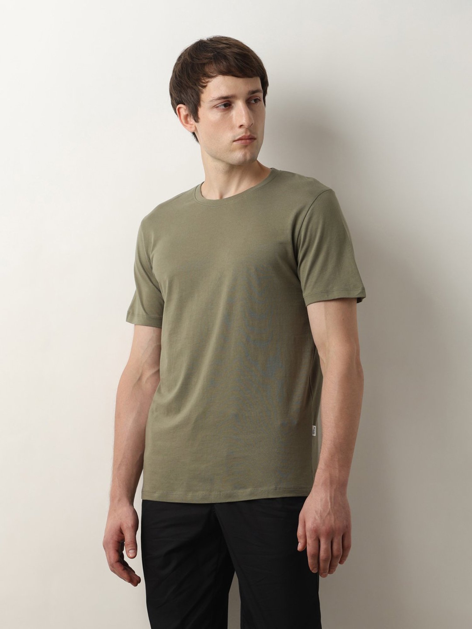 SELECTED HOMME Green Slim Fit Cotton Crew T-Shirt