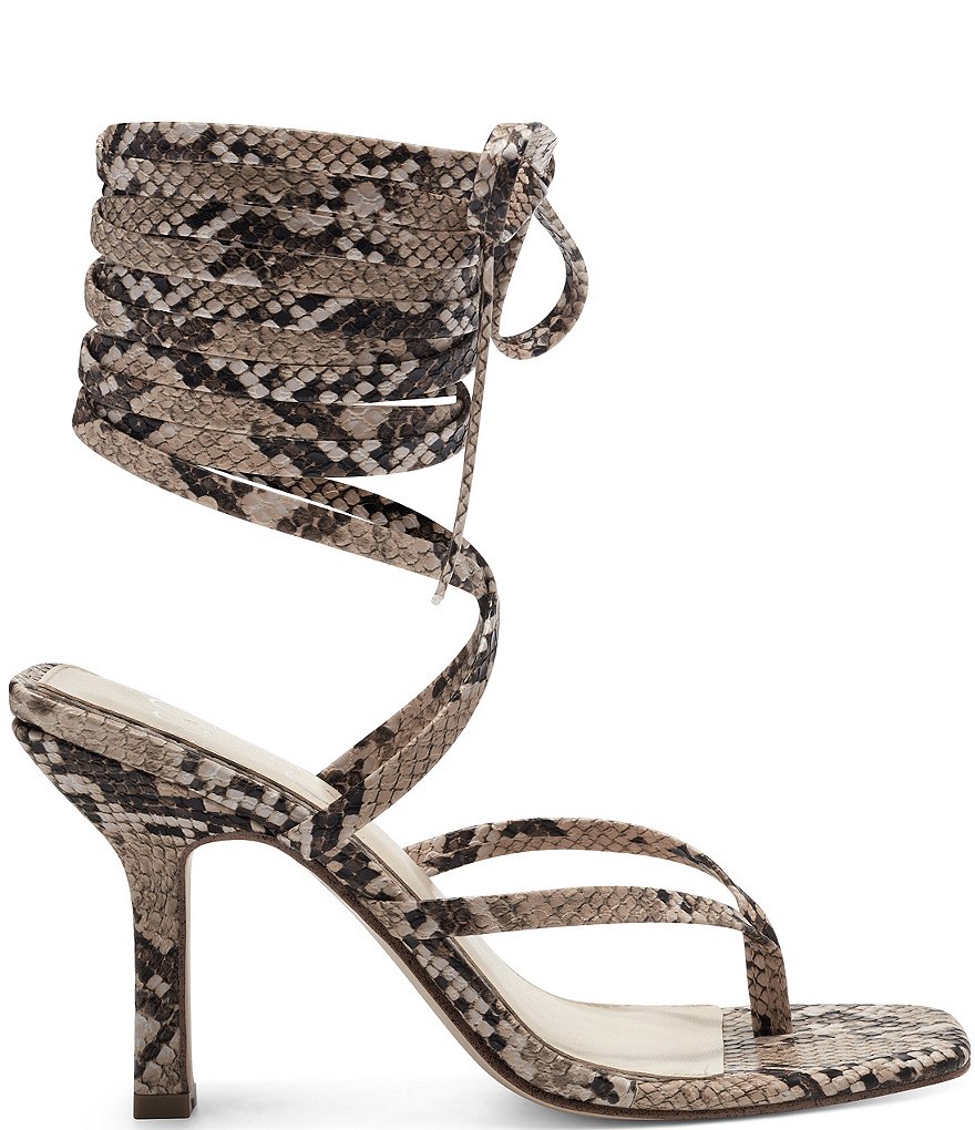Jessica Simpson Kelsa Snake Print Ankle Wrap Lace-Up Thong Dress Sandals