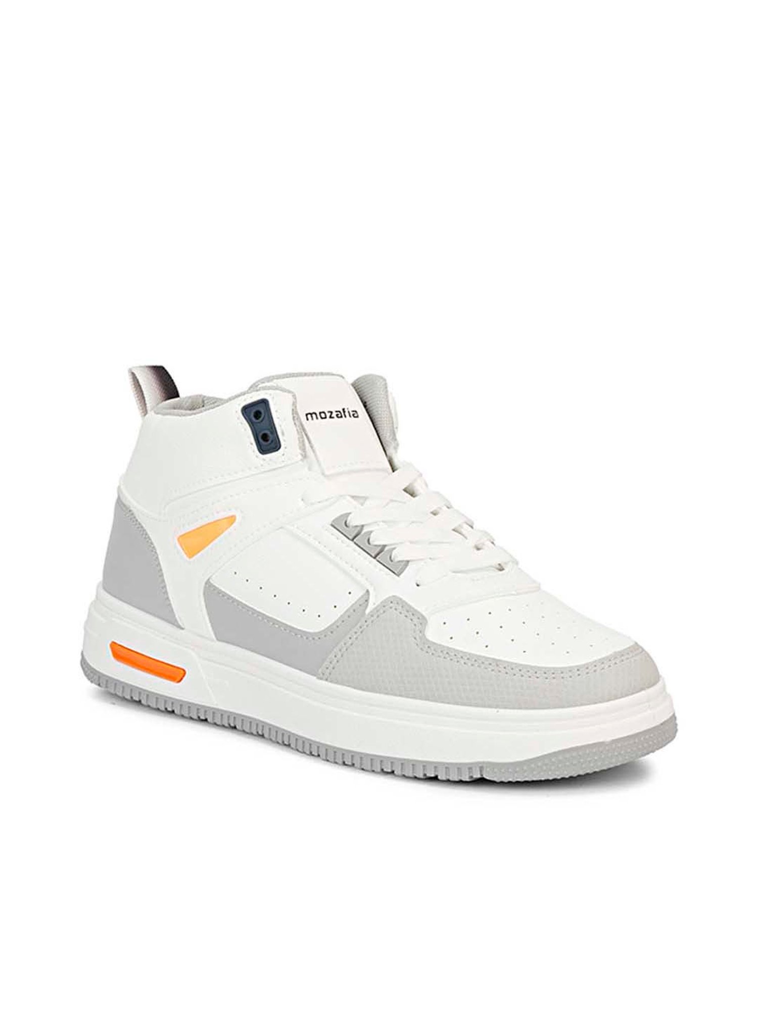 Mozafia Men's White & Grey Ankle High Sneakers