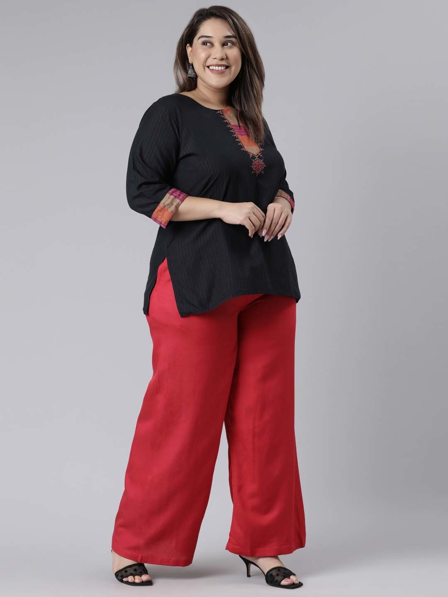 Go Colors! Red Linen Relaxed Fit Palazzos