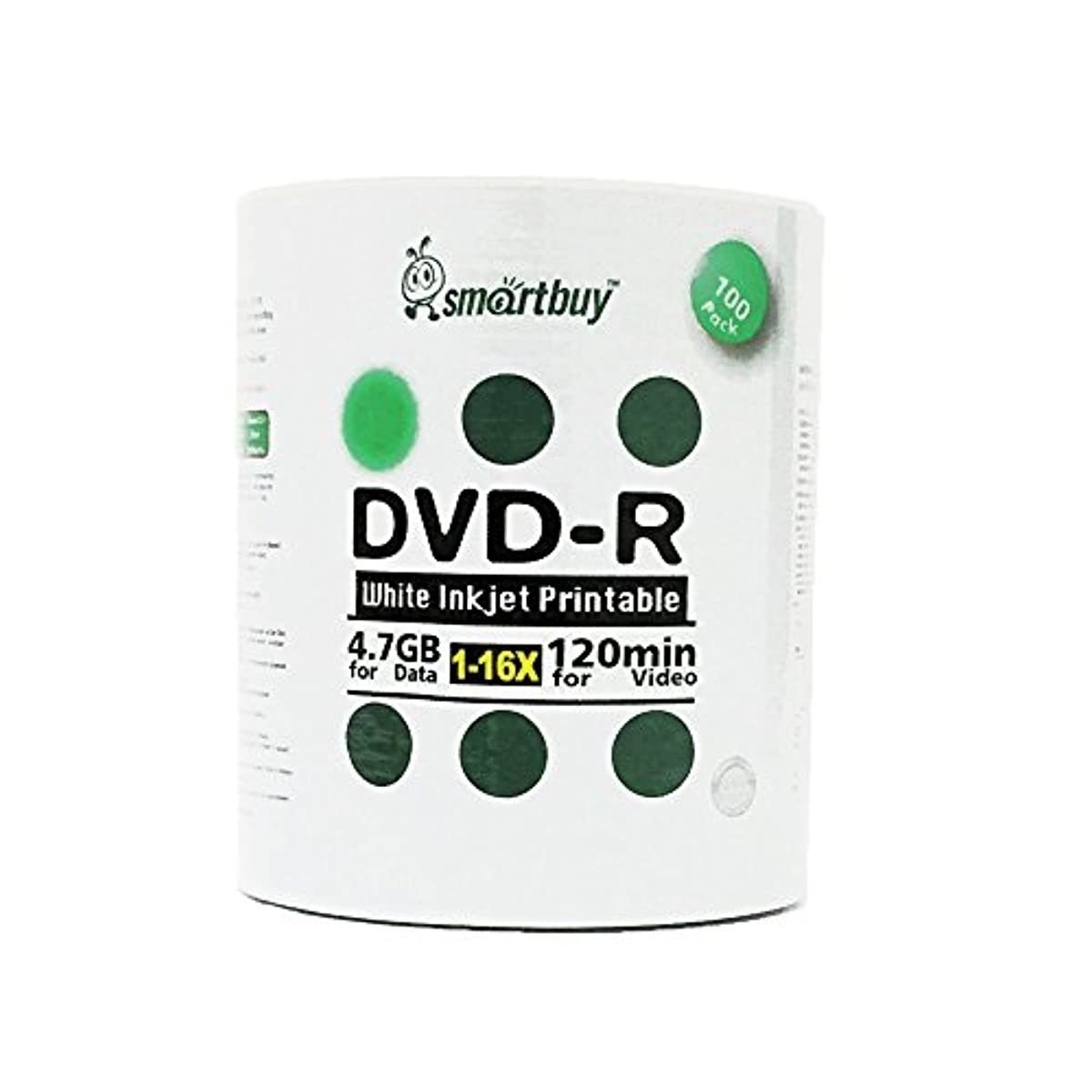 Smartbuy 4.7gb/120min 16x DVD-R White Inkjet Hub Printable Blank Media Recordable Disc (200-Disc)