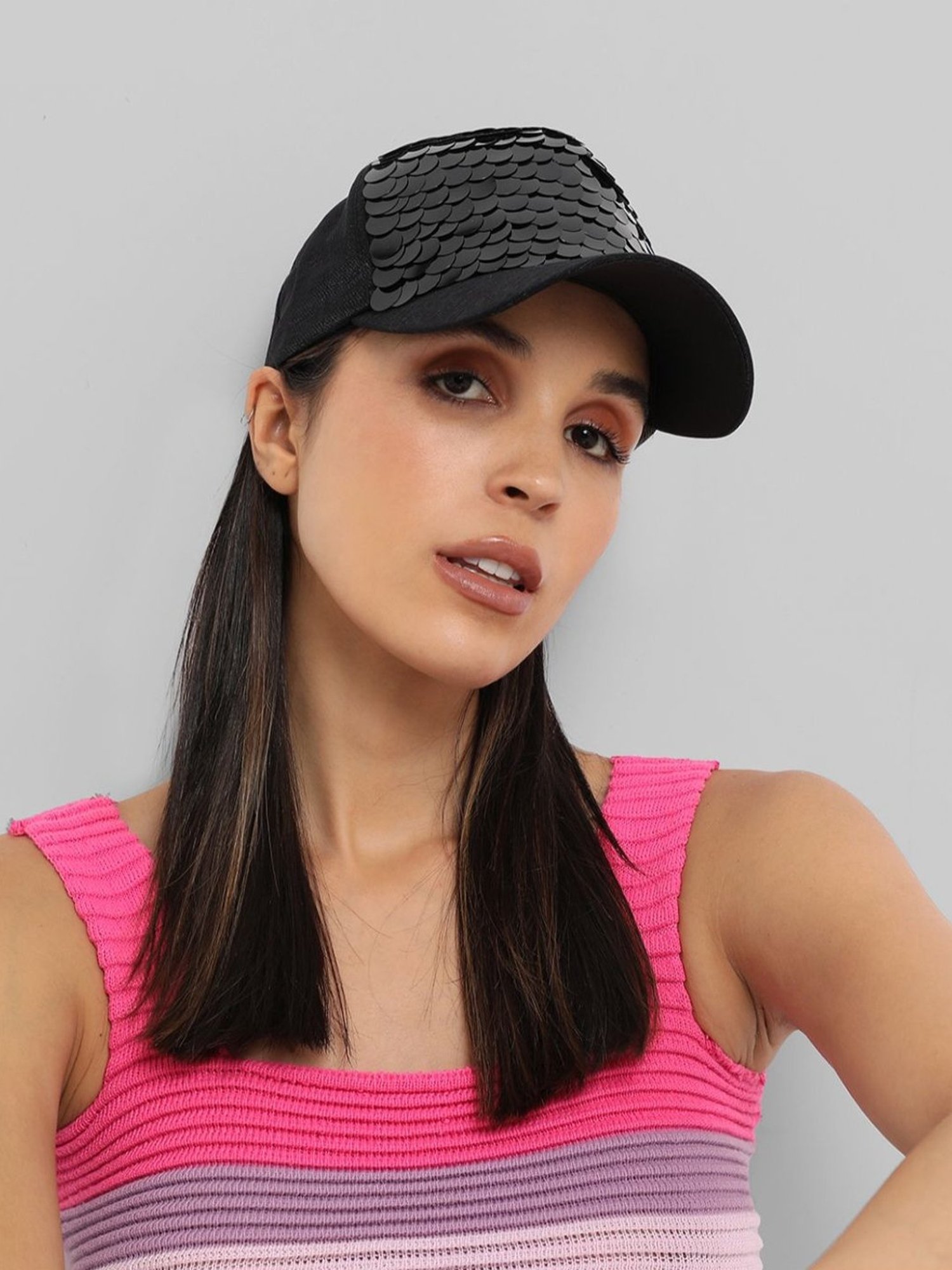 HauteSauce Black Embellished Baseball Cap