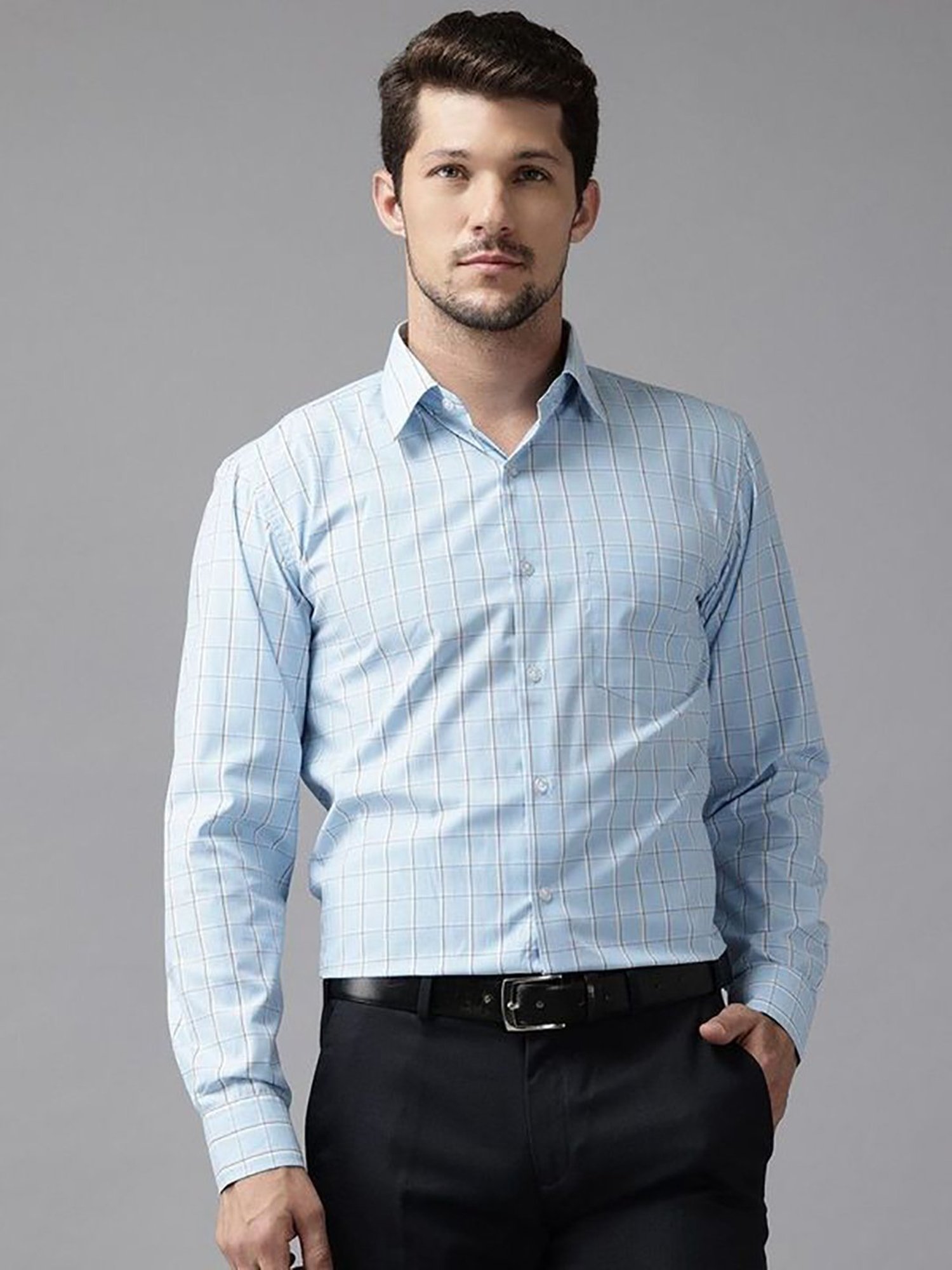 English Navy Blue Slim Fit Checks Shirts