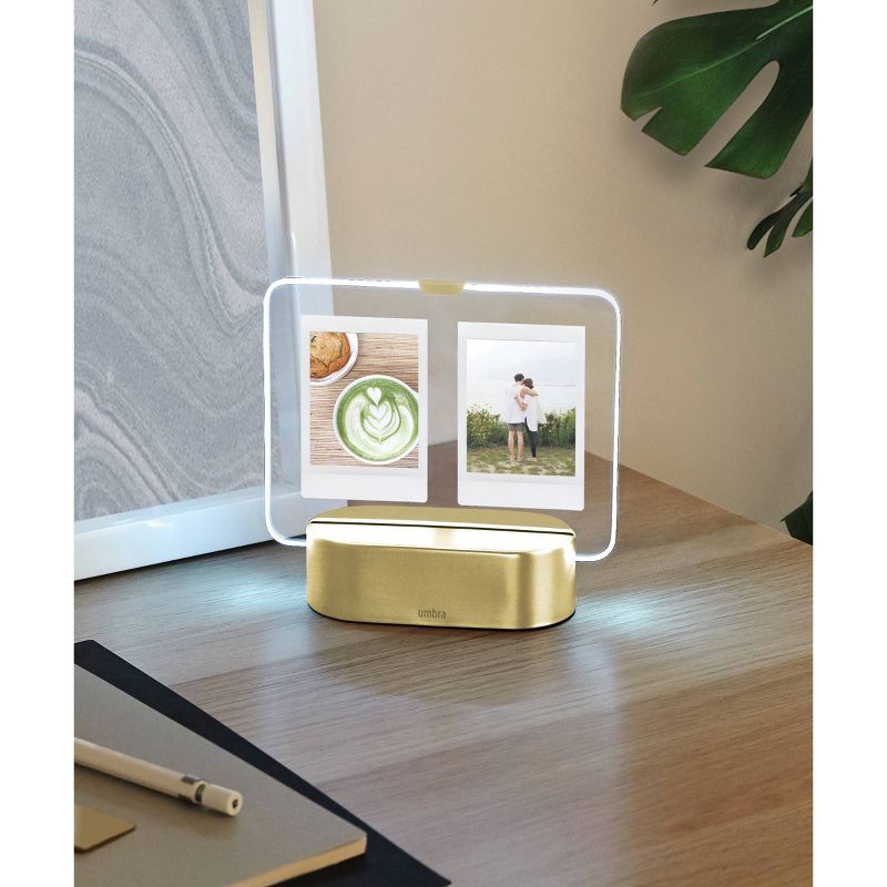 2" x 3" Glo Instant Photo Display Frame LED Matte Brass - Umbra