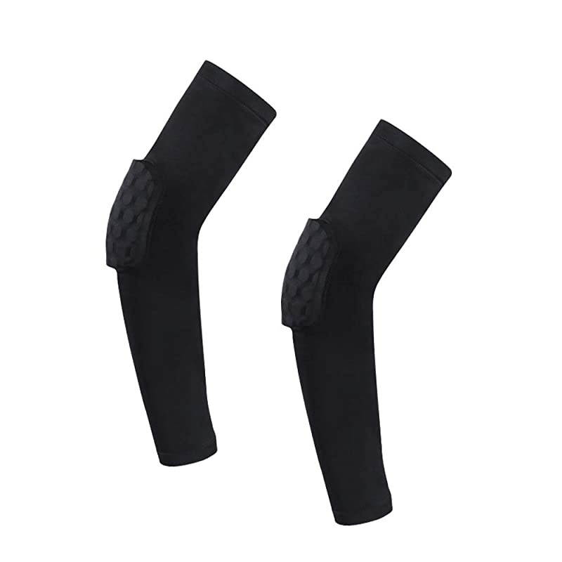 Hex Padded Arm Sleeve Compression Padded Elbow Arm Sleeve with Elbow Pad for Football Volleyball Baseball Protection 1 Pair Black Size L