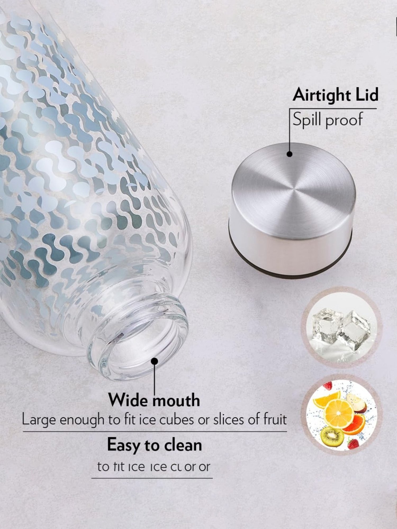 Borosil Water Bottle with Fridge Safe & Leakproof Set of 2 (Transparent, 550 ml)