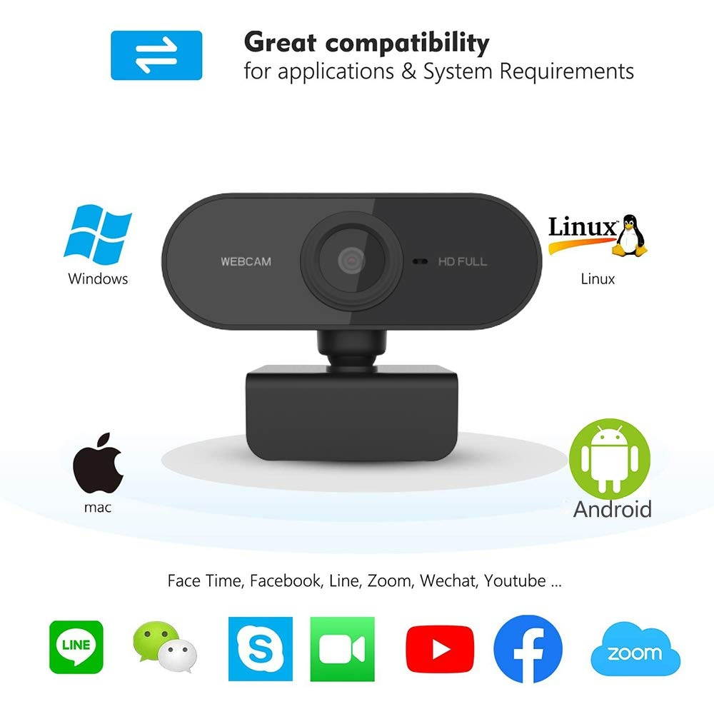 HD Webcam with Microphone, 1080p Streaming Web Camera Autofocus, Computer Webcam with Microphone for Skype, Video Calling, Conferencing, Recording