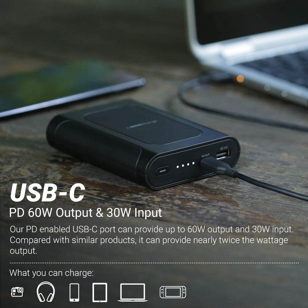 Omni Mobile 12800 mAh Wireless Charging Portable Power Bank with Laptop Grade USB-C| Battery Pack for Laptops Tablets Cameras Smartphones iPhone Samsung Galaxy and Other Smart Devices