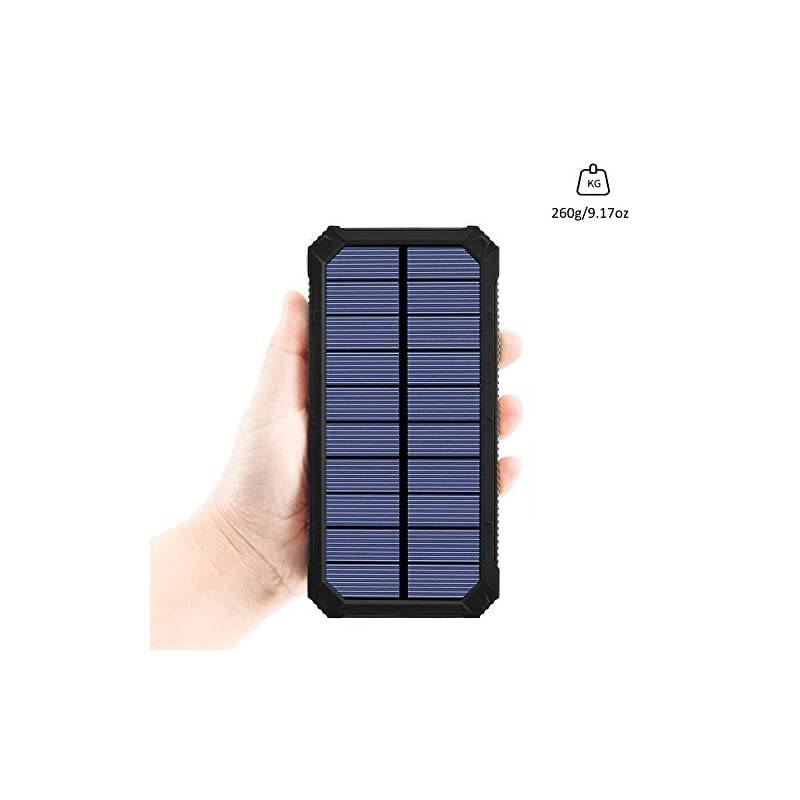 Solar Charger,  15000mAh Portable Solar Power Bank with Dual USB Output Ports, Solar Phone Charger External Battery Pack with 6 LED Flashlight Light for iPhone, iPad, Android and More (Black)
