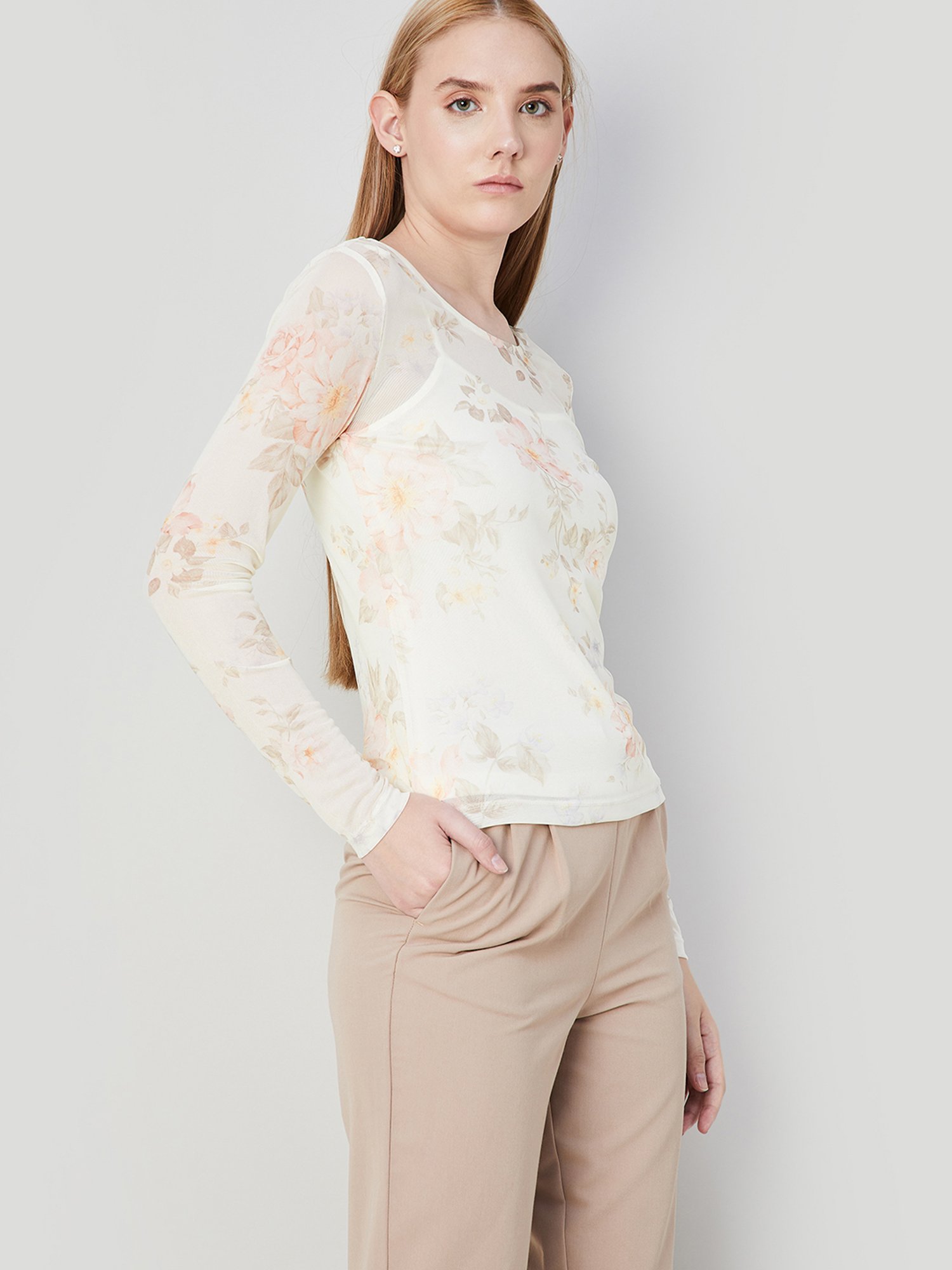 Code by Lifestyle Off White Floral Print Top