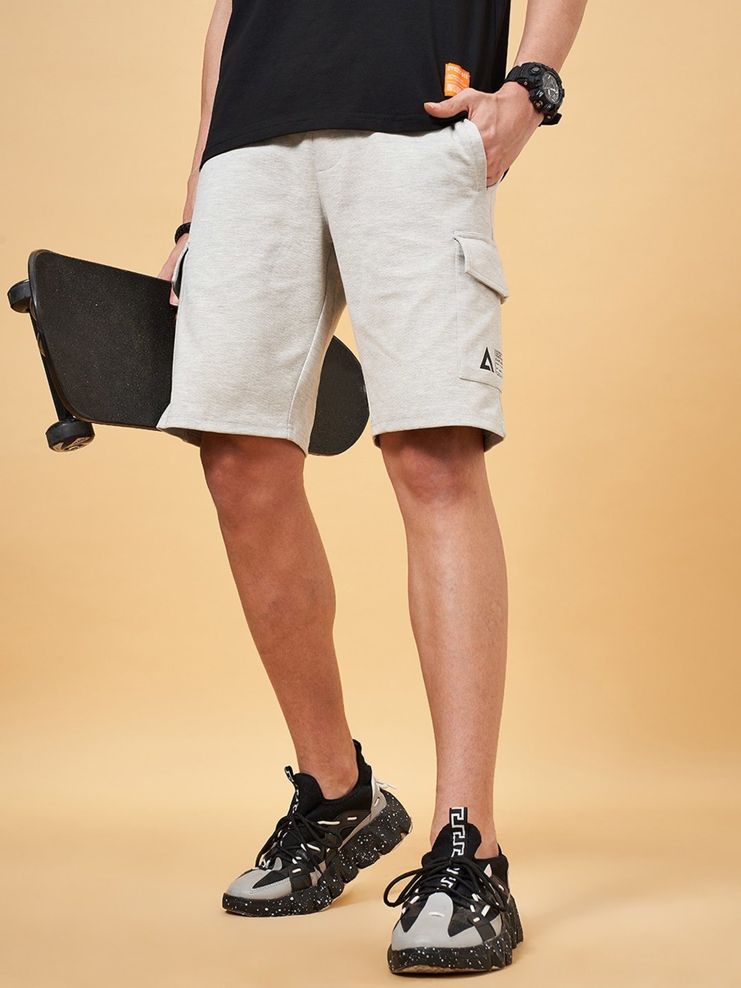 Street 808 by Pantaloons Grey Regular Fit Cargo Shorts