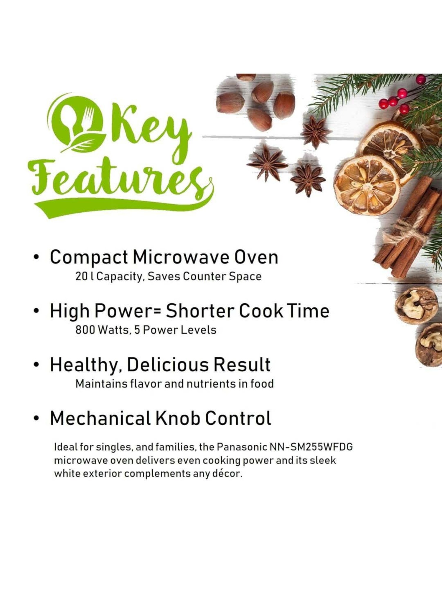 Panasonic NN-SM255WFDG 20 L Solo Microwave Oven