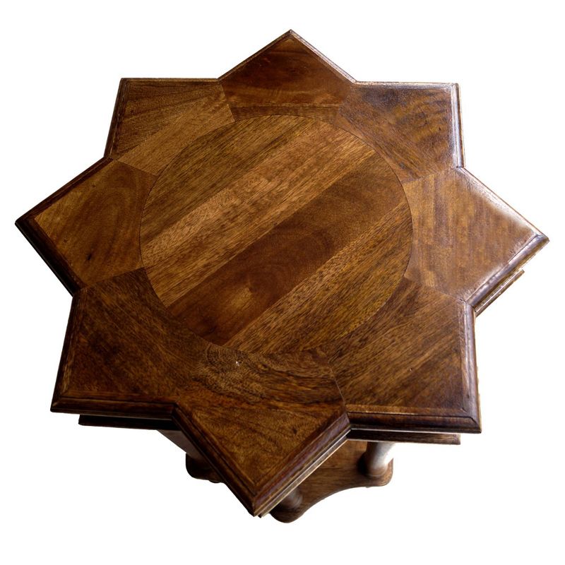 Star Shape Top Mango Wood Accent End Table with shelf and Spool Turned legs Brown - The Urban Port
